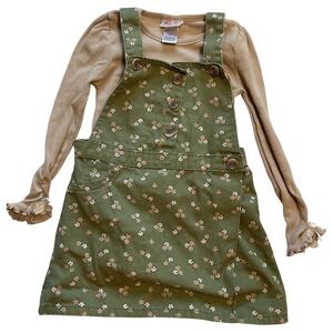 Little Lass Girls 2 Piece Set Olive Green Floral Pinafore Dress and Ribbed Top 5